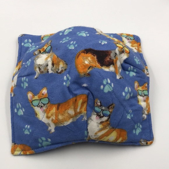 Blue Corgi Wearing Aviator Sunglasses Flannel Fabric Bowl Cozy 1 Pc. - Picture 4 of 5